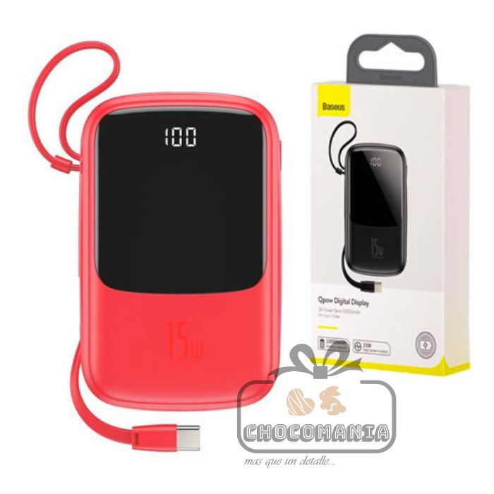 Power Bank Baseus Q Pow Digital DISPLAY 3A 10000MAH ROJO TIPO C - CHOCOMANIA
